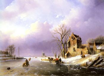 敭 雅各佈 柯恩拉德 施普勒 Winter landscape With Figures On A Frozen River